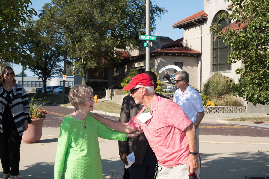 Judy Buchanan greets a friend